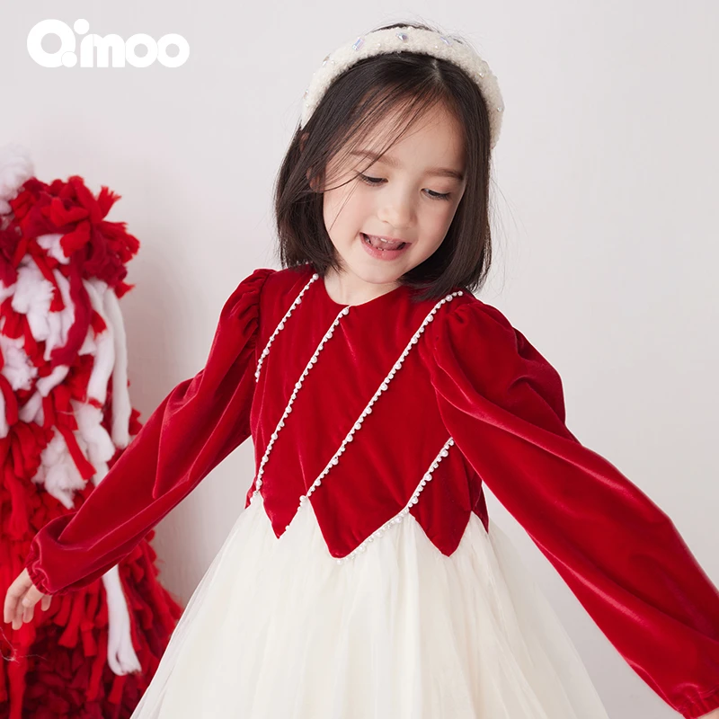 Qimoo/淇木冬季女童洋气蓬蓬裙长袖纯色百搭风连衣裙QCL4LP327C