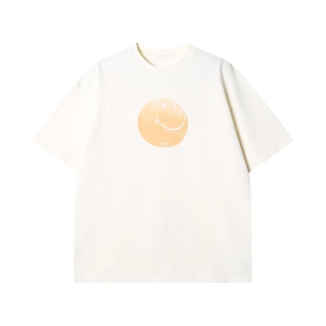 夏季高级感新款潮牌撞色笑脸印花短袖T恤气质简约舒适百搭上衣