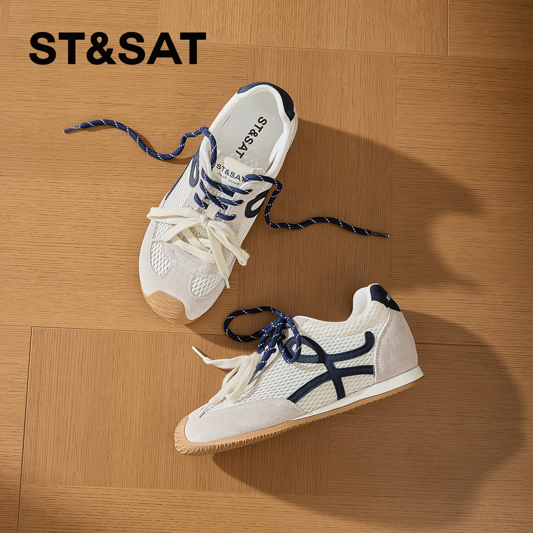 St&Sat/星期六网面德训鞋女2025夏季新款时尚休闲女鞋透气阿甘鞋