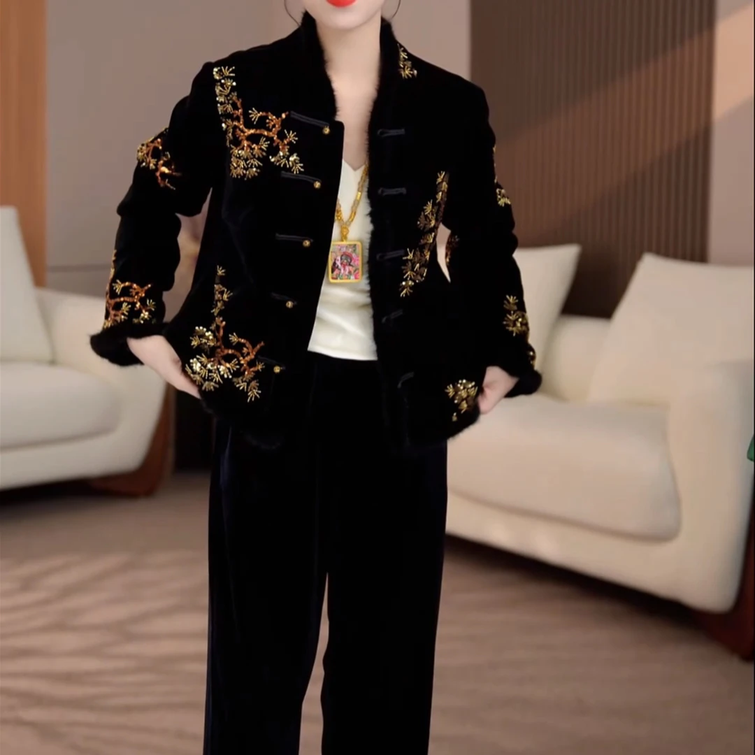 【诗画专属】秋冬厚款开襟小香风中式休闲气质重工刺绣外套F25