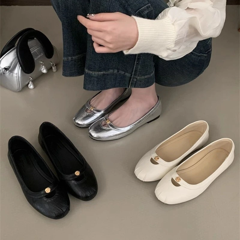 UHCK2025春新款山茶花平底单鞋女小香风玛丽珍鞋圆头奶奶鞋