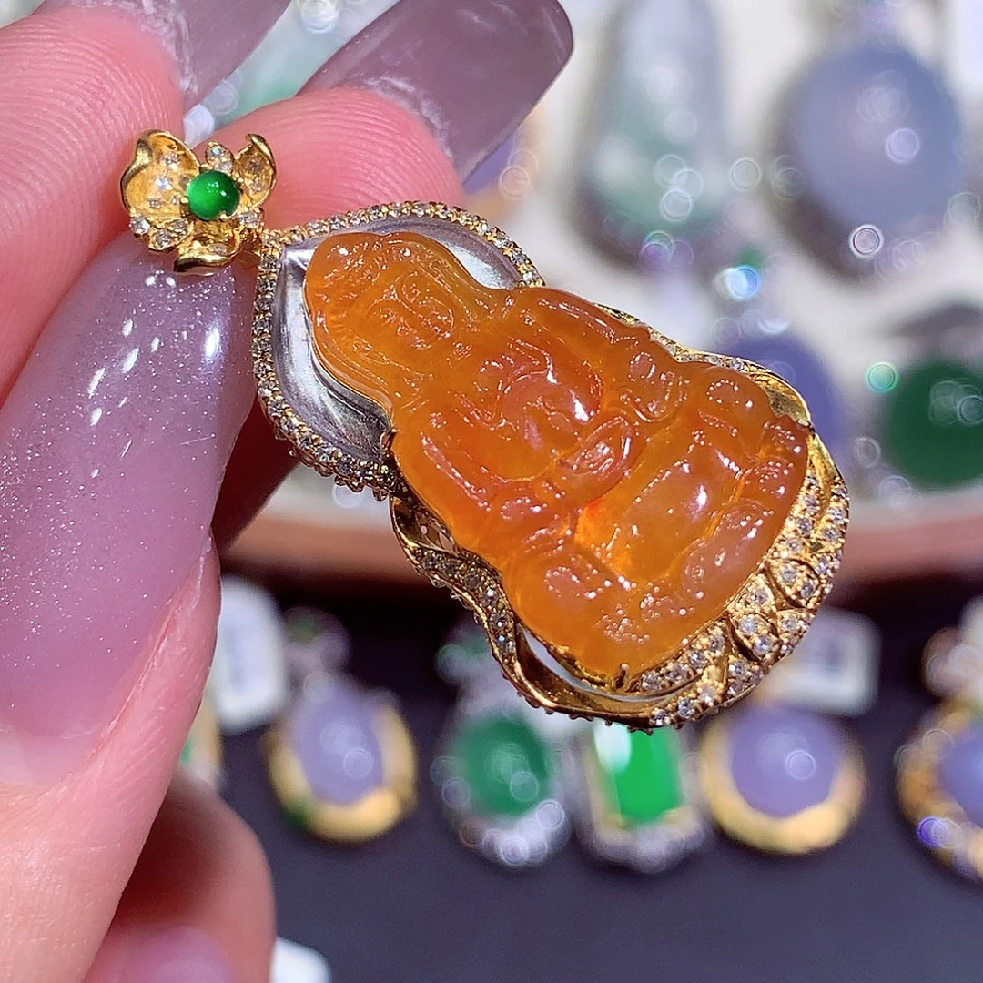 翡翠18K金镶嵌吊坠(不含链)