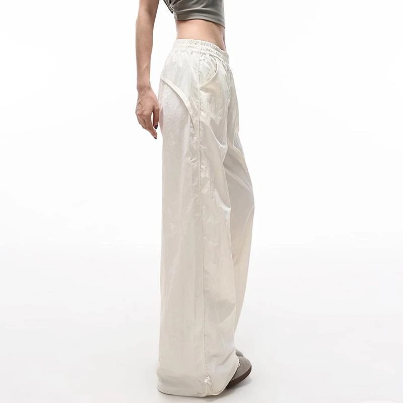 白色美式速干工装裤女夏季薄款2025新款高腰宽松阔腿休闲风运动裤
