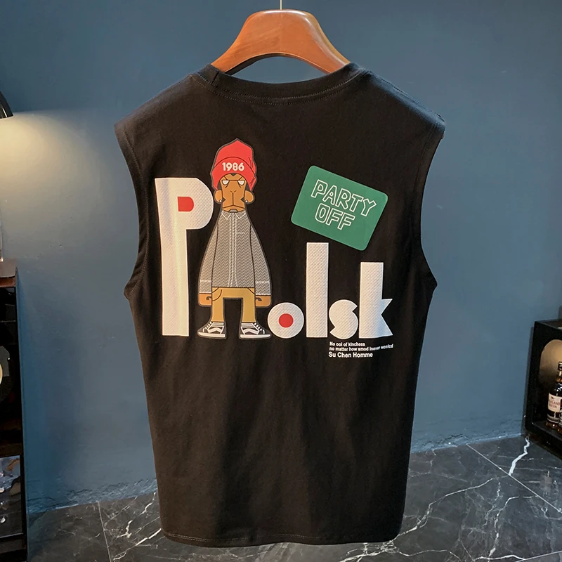 美式无袖背心纯棉男夏季潮牌短t恤健身运动舒适凉快痞帅坎肩薄款