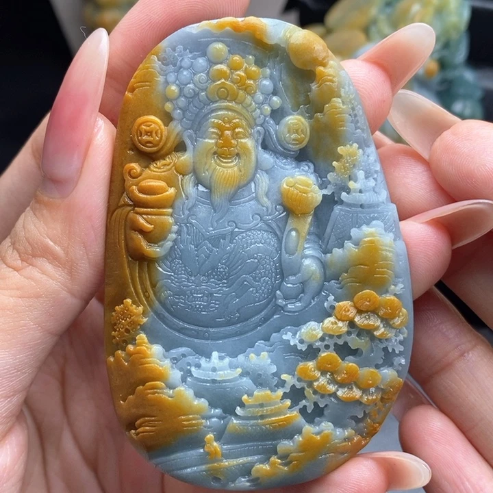 定制翡翠未镶嵌山水财神