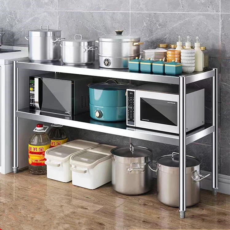 两层不锈钢置物架台面置物架微波炉烤箱整理架家用夹缝收纳架