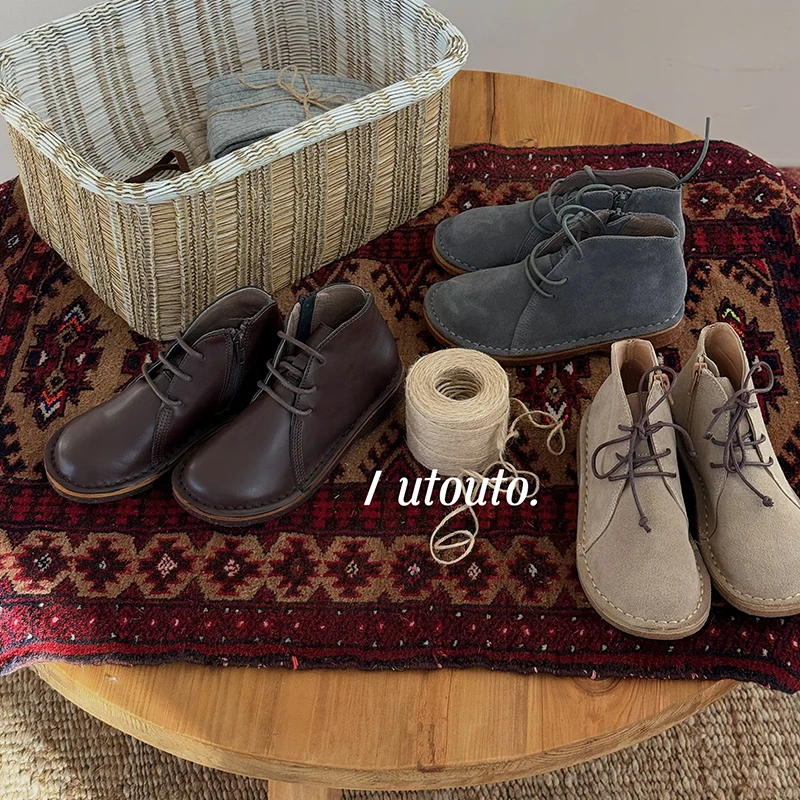 utouto大耳象女童绑带短靴2024冬季新款儿童时髦洋气靴子2402144