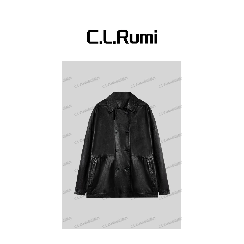 【Rumi精选】“印记”秋冬轻奢翻领百搭轻便柔软羊皮风衣皮衣7204wt