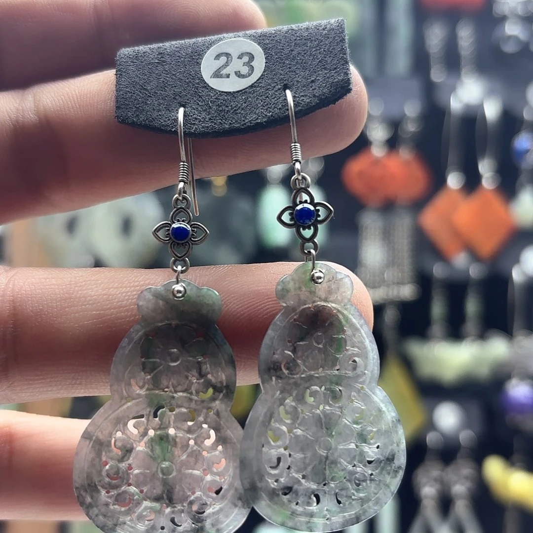 翡翠耳饰银S925镶嵌若*若