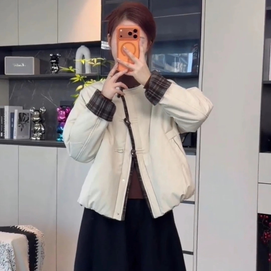 时尚撞色圆领加棉加厚棉服短外套女装秋冬爆款时尚超好看保暖上衣