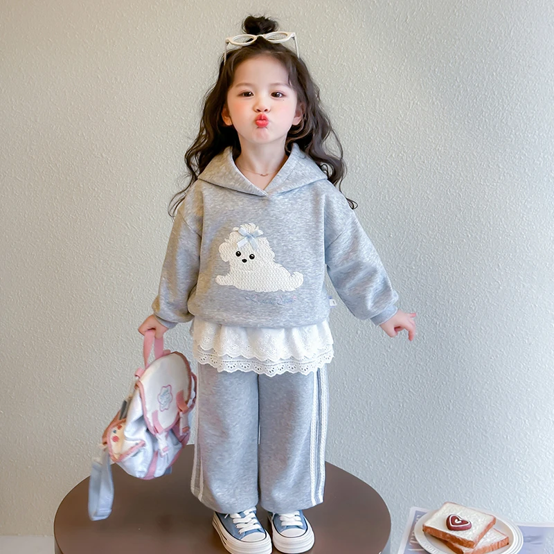 女童休闲套装2025新款儿童春秋装韩版洋气女宝宝春季花边两件套潮