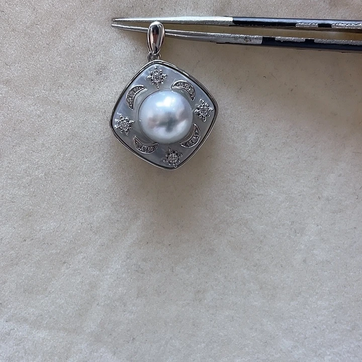银S925镶嵌海水珍珠吊坠(不含链)