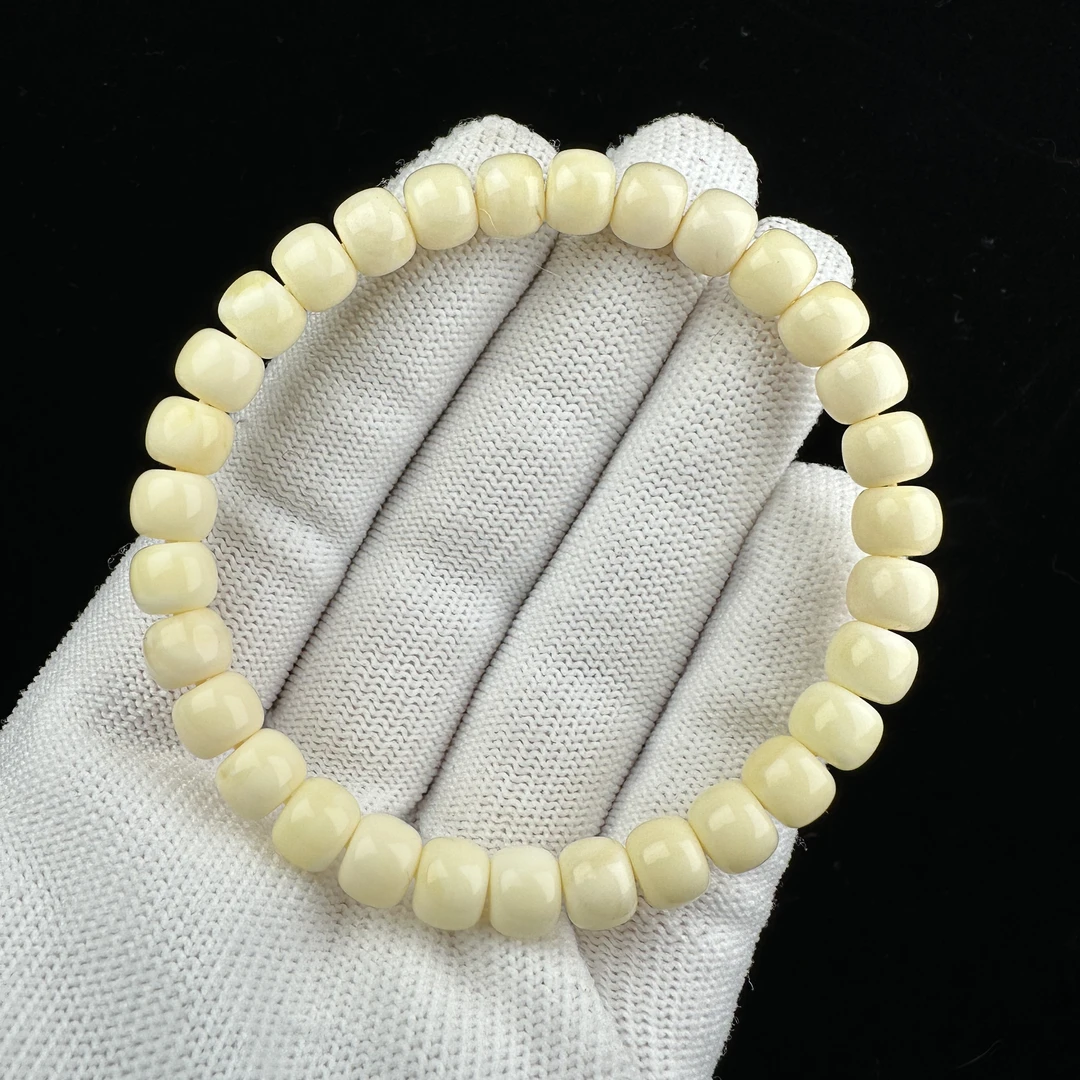 R2480天然原矿蜜蜡 瓷白花手串 7.5*6mm抖音基地质检发货