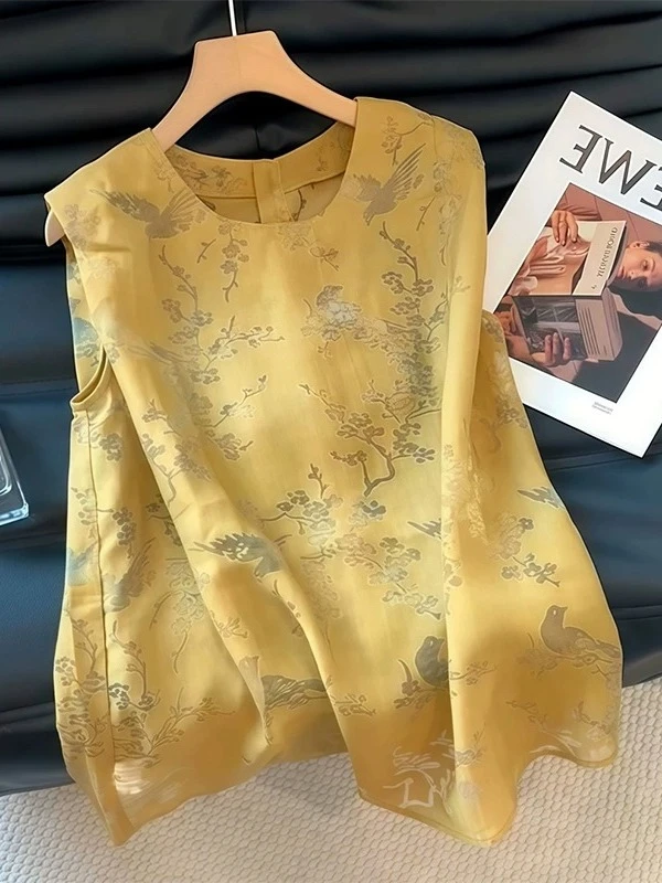 新中式国风宽松提花衬衫女高级感禅意气质款女装后单排扣坎肩上衣