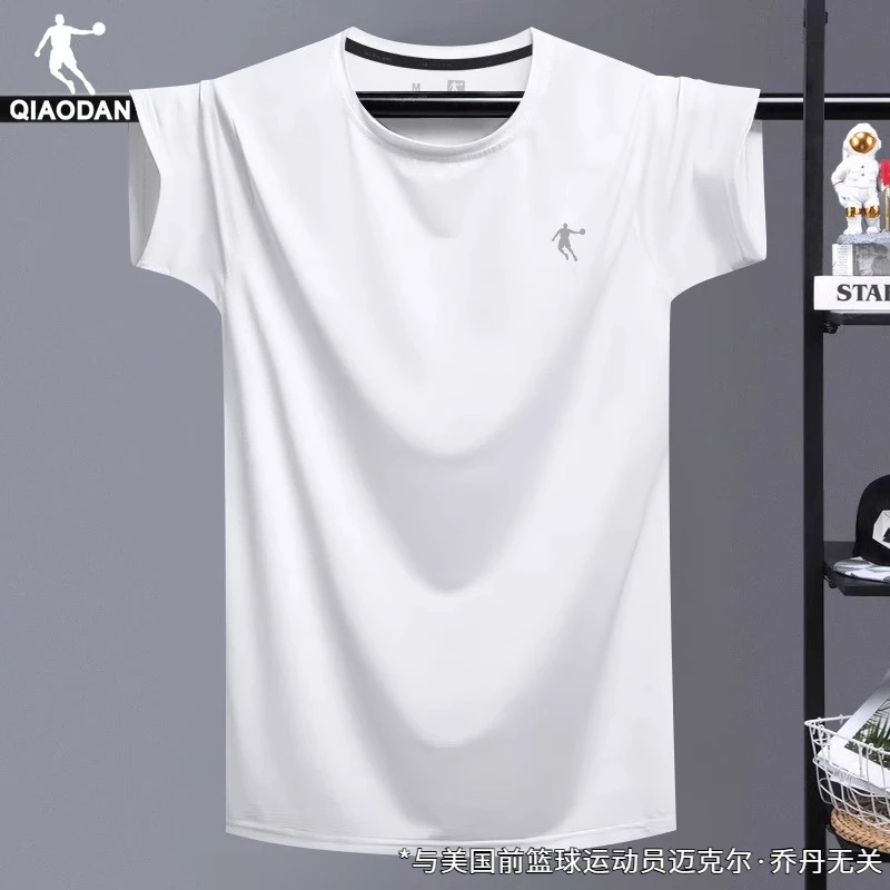 乔丹短袖T恤男2025夏季新款纯色棉t宽松透气运动半袖大码白色体恤