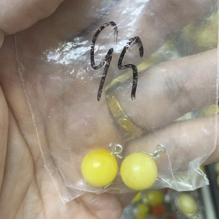 蜜蜡银S925镶嵌裸石耳钩