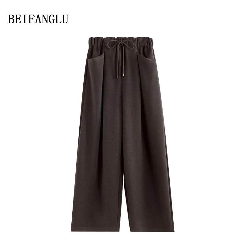 裤型䓳显瘦！经典老钱风斜纹肌理松紧腰加绒休闲阔腿裤2751