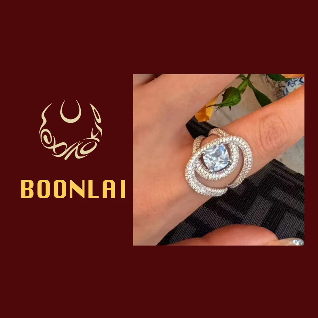 铜合金锆石戒指 Boonlai 金属满钻立体多层戒指3459