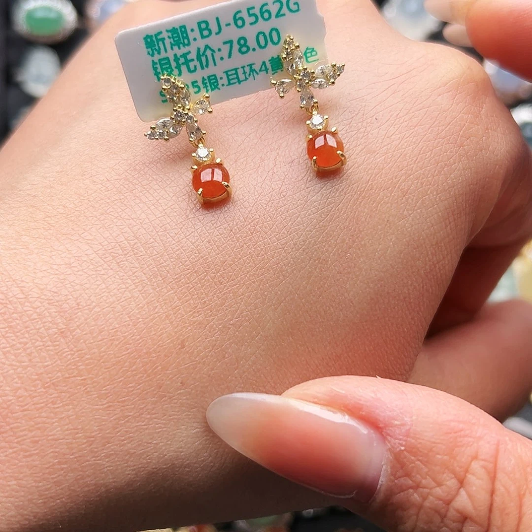 翡翠银S925镶嵌戒指缅甸翡翠耳钉