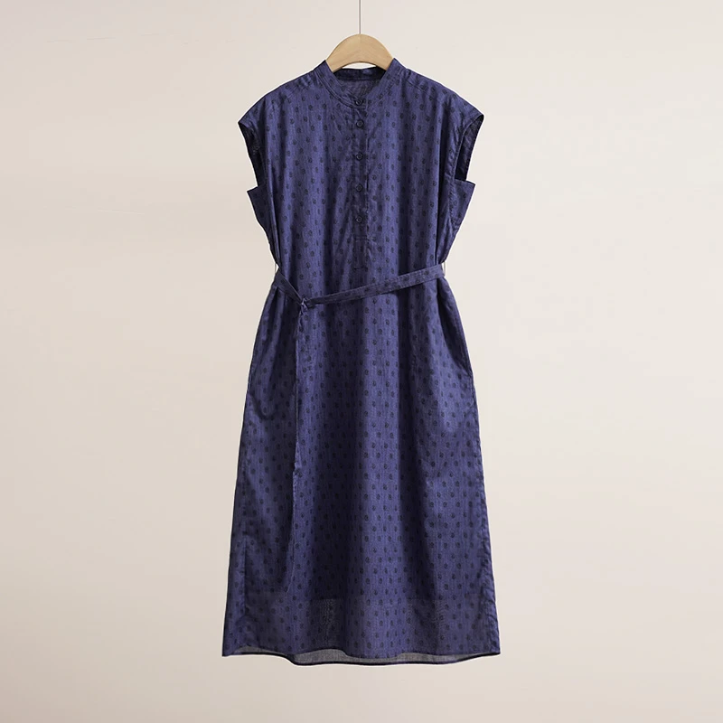 环保棉细布精致小巧小佩斯利印花柔软亲肤通勤女士连衣裙（250898）