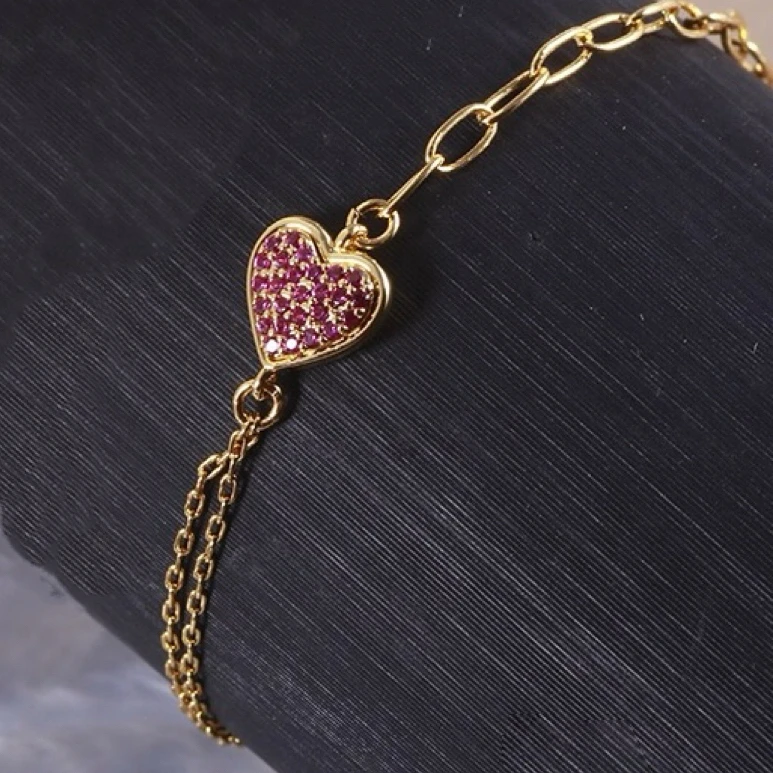 黄铜锆石手链 镀18k金KS气质百搭设计精美爱心手链镶嵌施华洛水钻