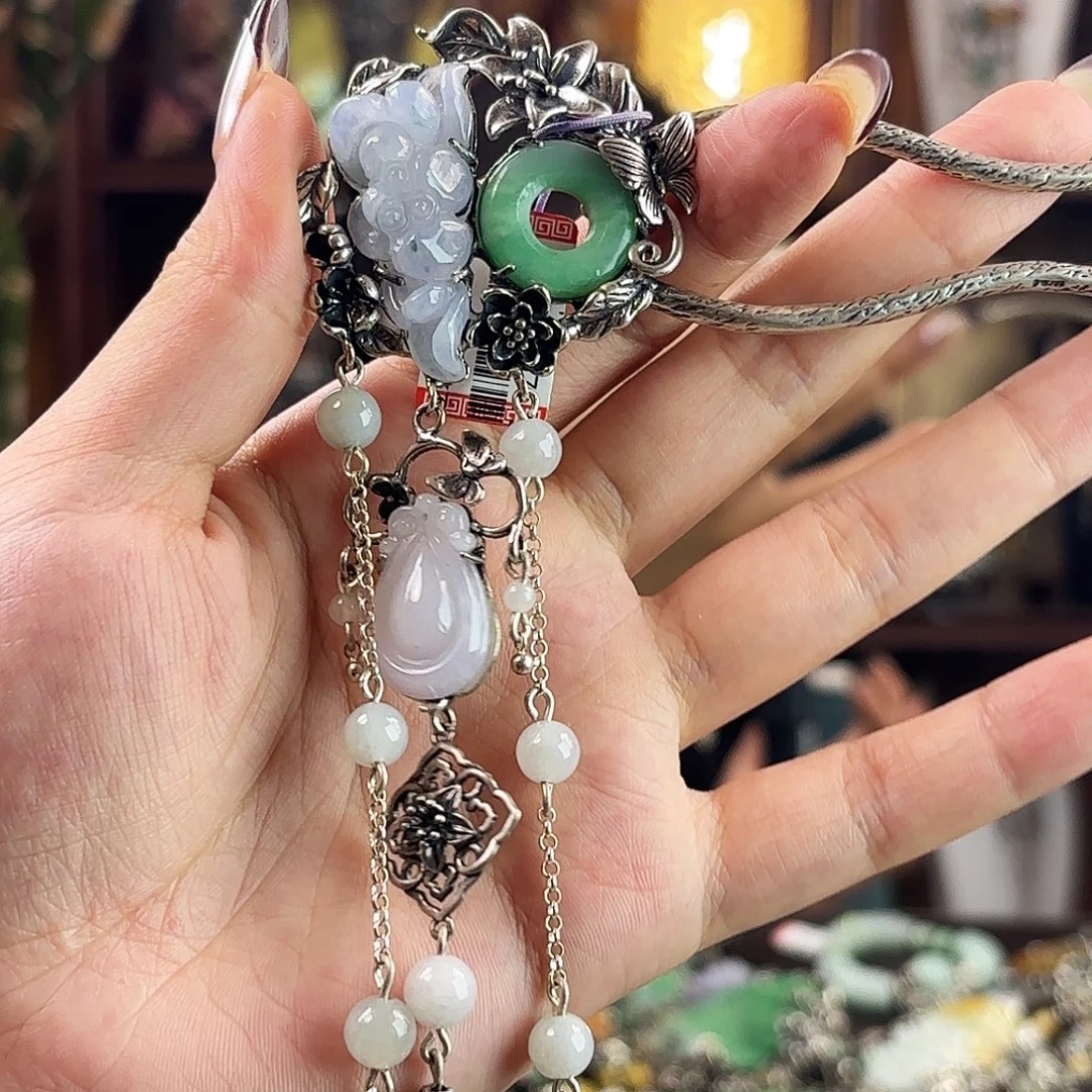 翡翠银S925镶嵌挂件