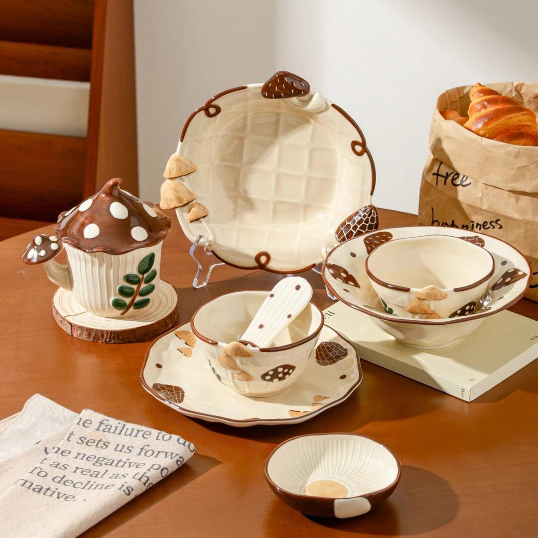 川岛屋蘑菇米饭碗家用2025新款高颜值陶瓷菜盘子马克杯漂亮的餐具