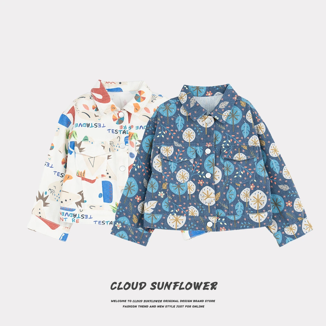 【云朵小葵】儿童彩绘满印翻领牛仔外套083903