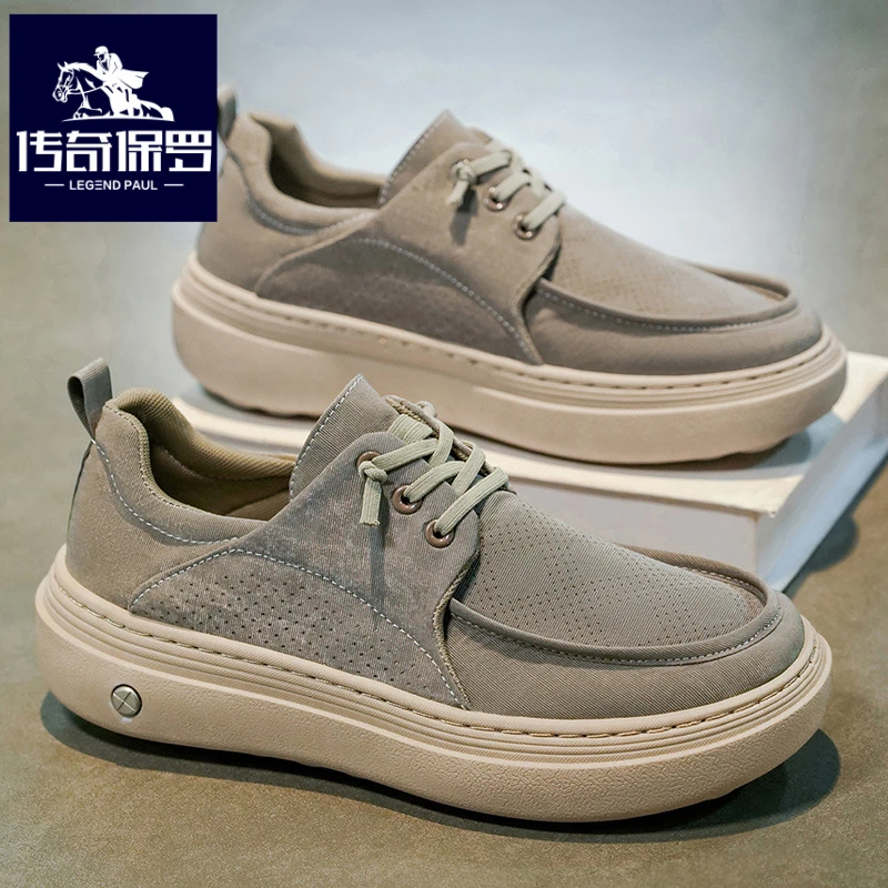 传奇保罗正版一脚蹬男鞋冬季宽脚中年爸爸鞋男士工作休闲布鞋秋季