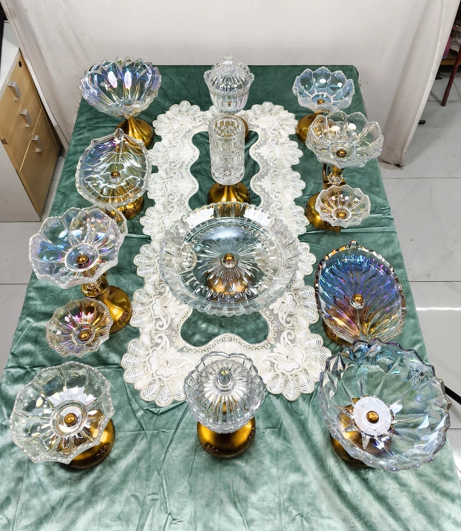 新款12脚16头玻璃餐桌欧式果盘【新疆包邮】白色