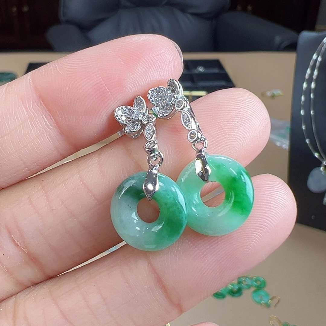 翡翠银S925镶嵌耳饰耳饰