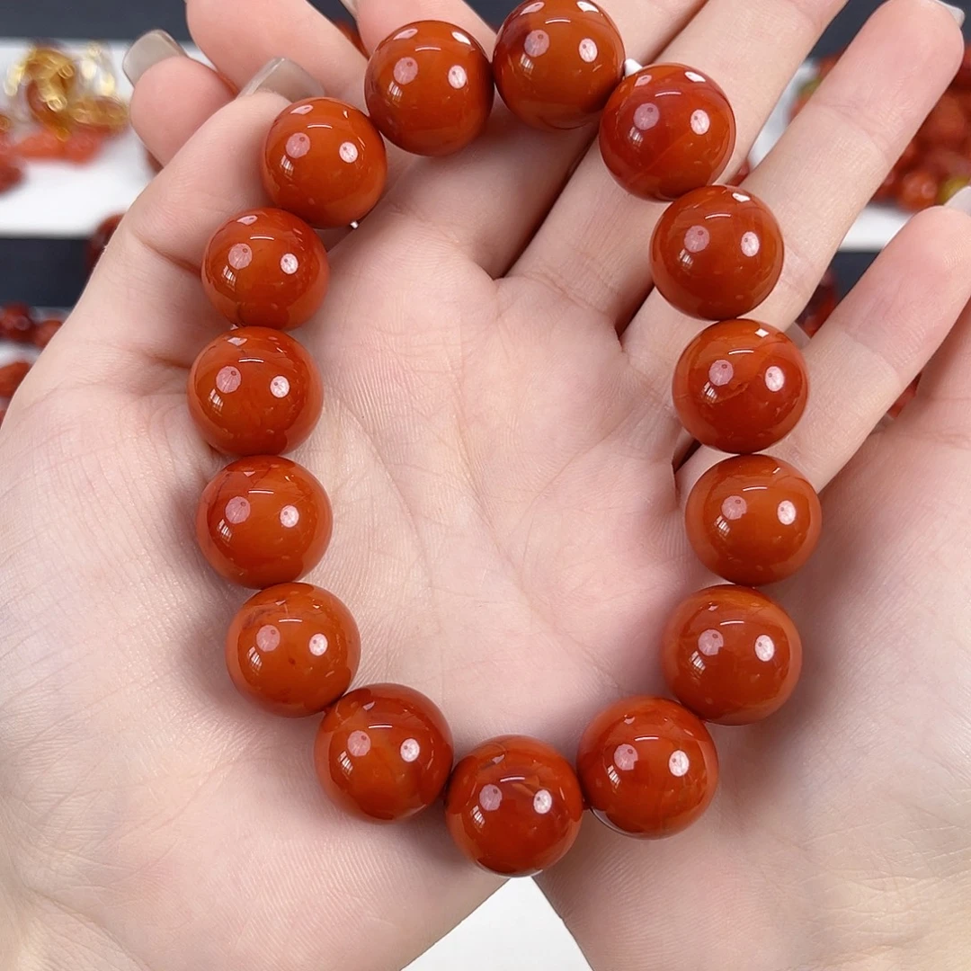 南红玛瑙未镶嵌瓦西柿子红满肉15mm手串