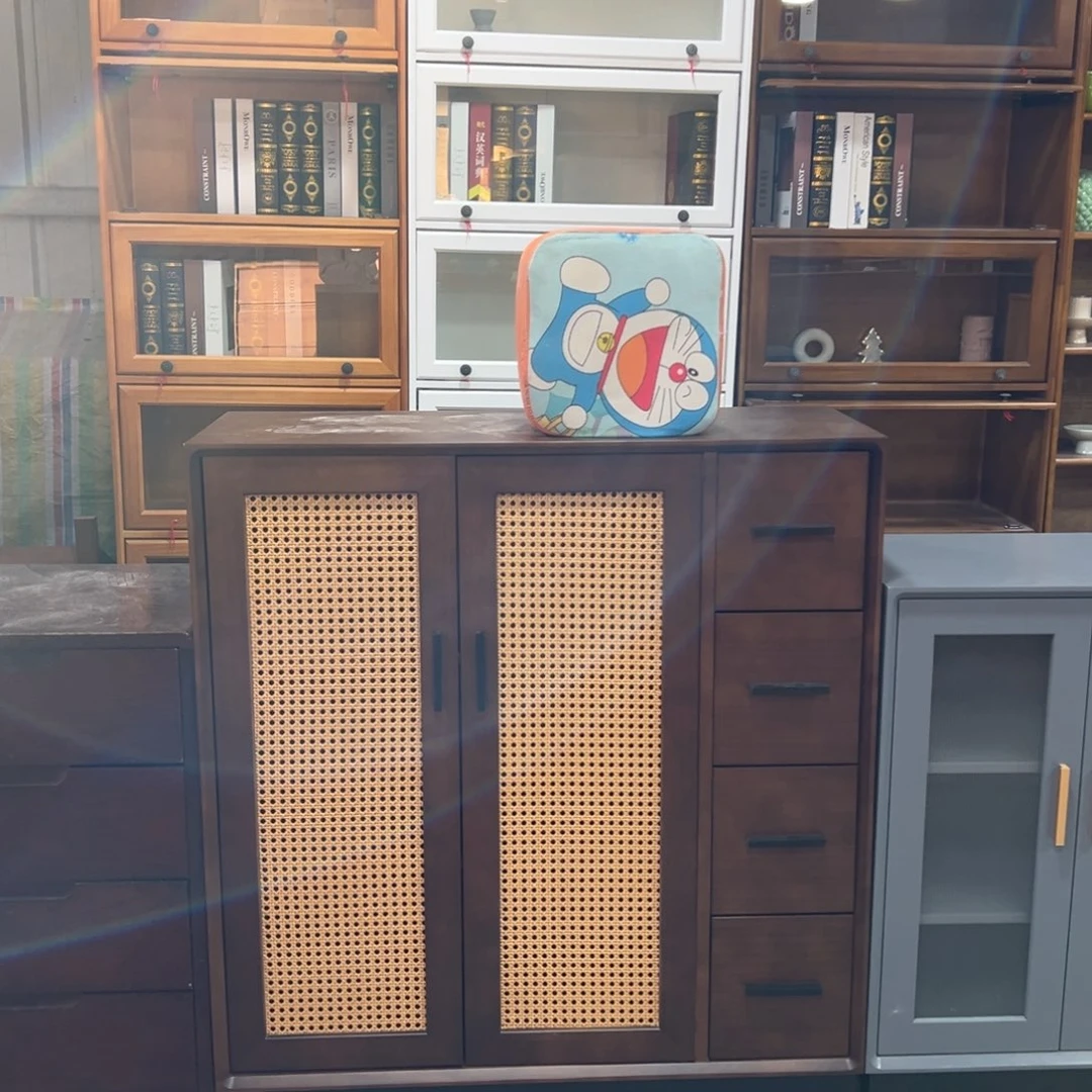 实木抽屉款藤编收纳柜