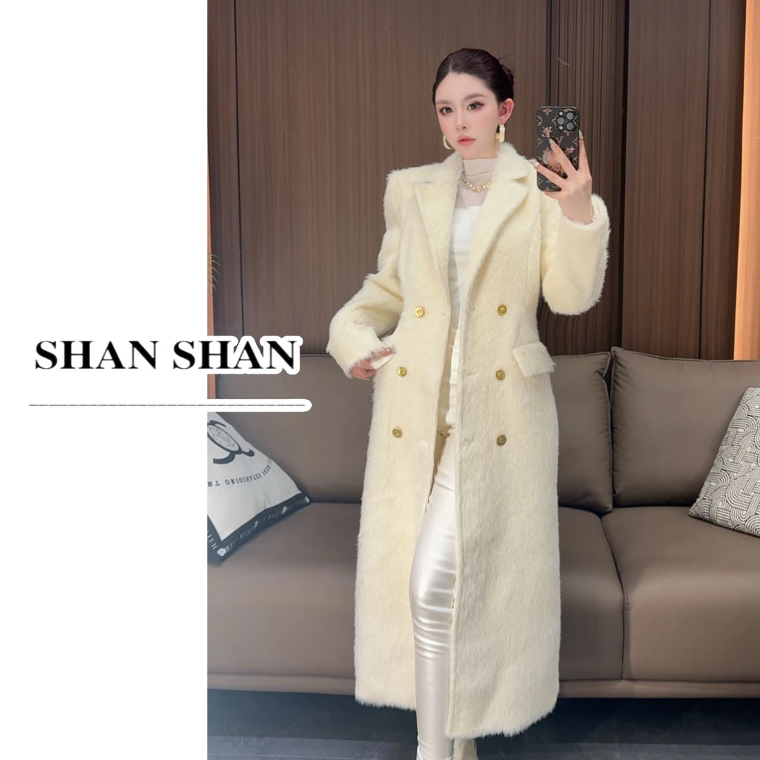 SS姗姗 秋冬新款双排扣西装领长款西装大衣外套女 51070360-1338