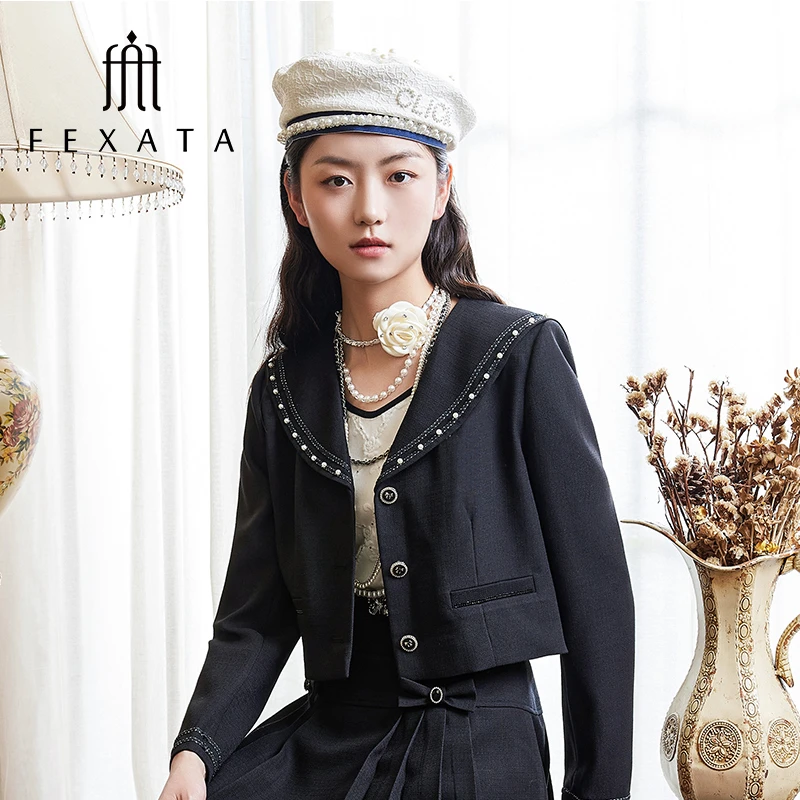 【达人专属】FEXATA斐格思上衣女海军风短款外套减龄洋气上衣