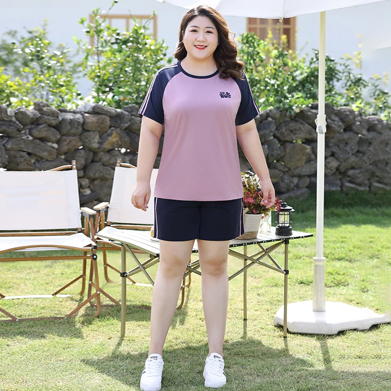 胖mm休闲套装女大码宽松短袖T恤衫2025夏季新款短裤运动服两件套