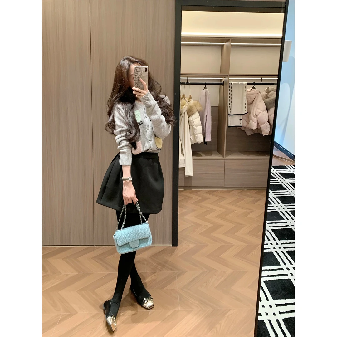 秋冬毛衣立体手工刺绣绝美小上衣公主裙半身裙设计感蓬蓬A字短裙