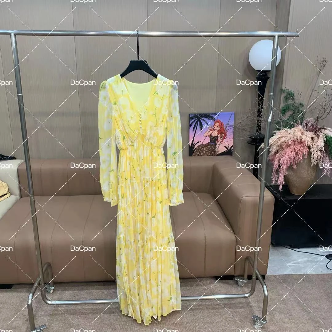 DACPAN-“热带海湾”碎花V领长袖连衣裙 2025/盼·25032831