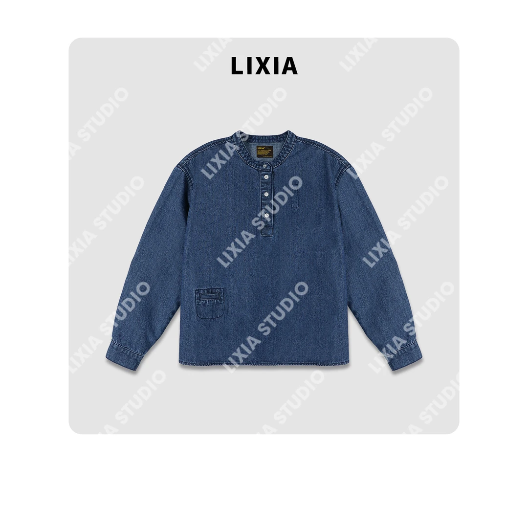 LIXIA【沐浴春风】小众街头ins感极简原宿风套头牛仔衣-D7268