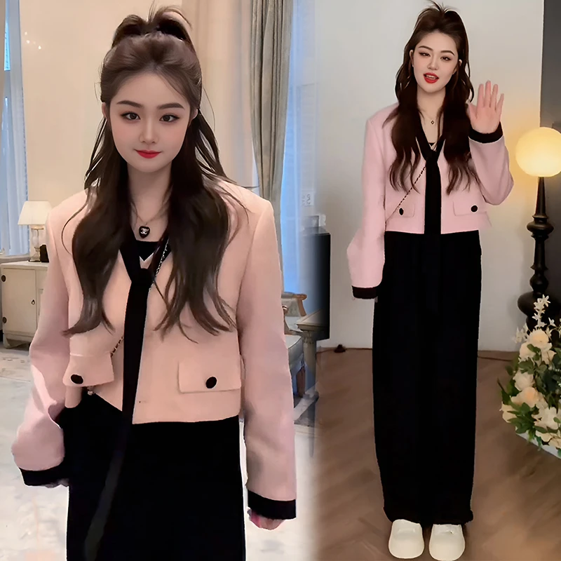 时尚套装女2026年春秋新款胖mm显瘦小香风外套百搭休闲长裤两件套