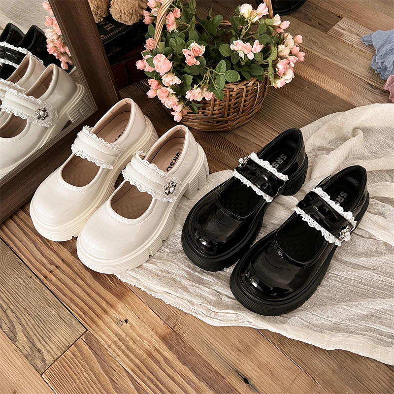 小个子厚底松糕玛丽珍鞋女2025年春季新款时尚百搭蕾丝边浅口单鞋