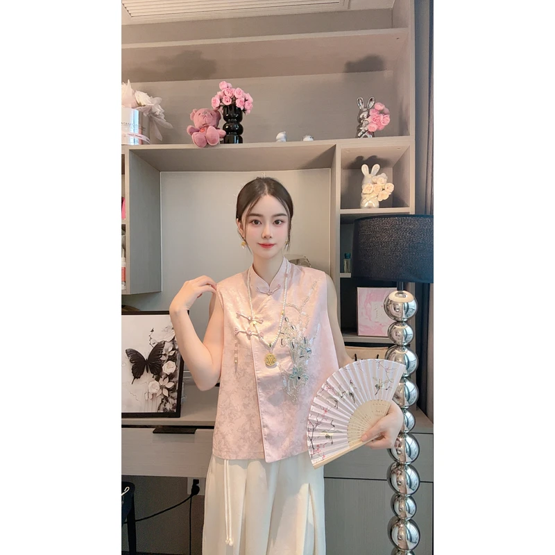 2025新中式国风重工刺绣马甲洋气减龄时尚百搭立领提花