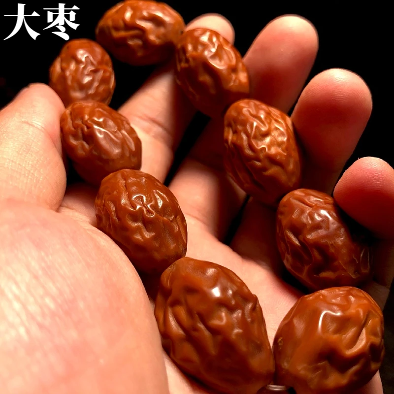 纯手工雕刻大枣橄榄核手串男士男款盘玩枣珠文玩核雕精雕高端素核