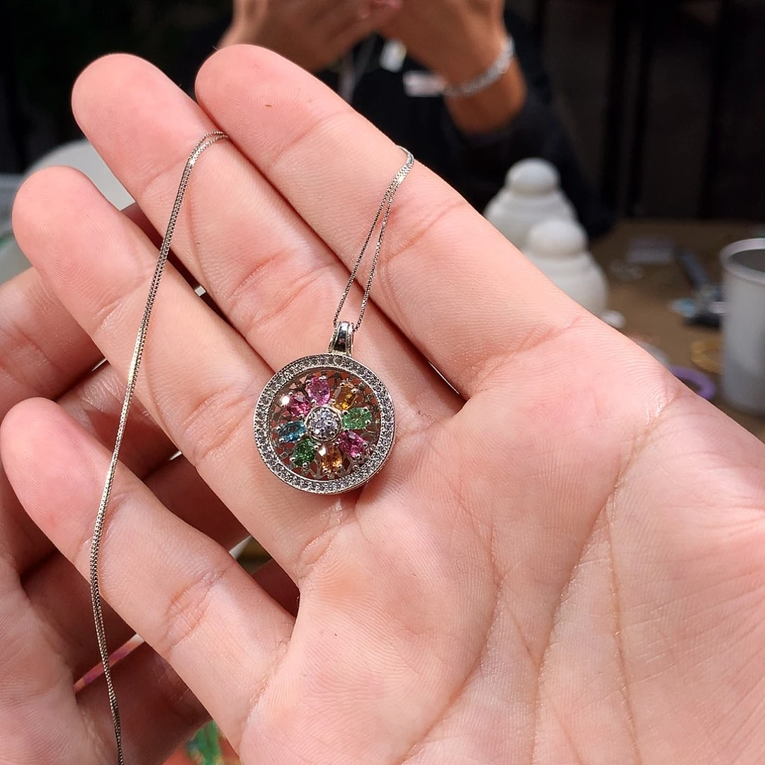 银S925镶嵌碧玺颈饰