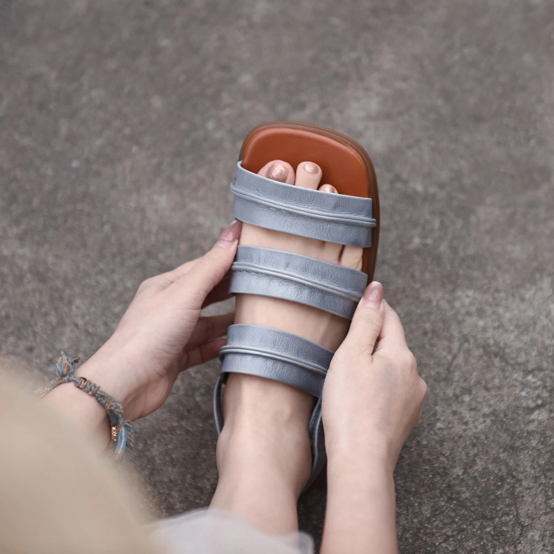 Artmu阿木原创平底凉鞋女款新款上班不累脚真皮露趾罗马凉鞋639-1