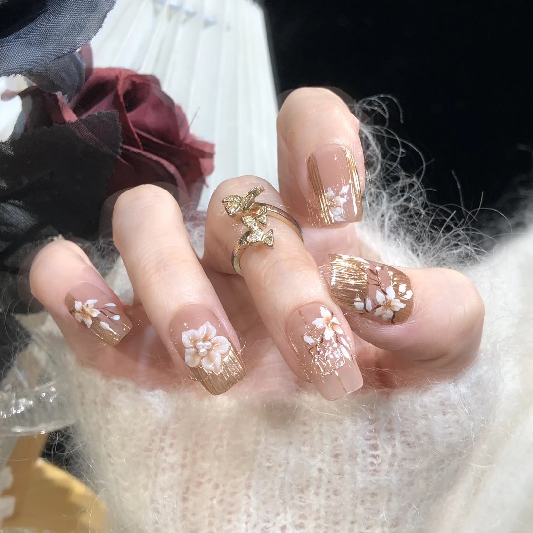 喵公子 【梨花瑶】【设计师款】纯手工穿戴甲可拆卸美甲光疗甲