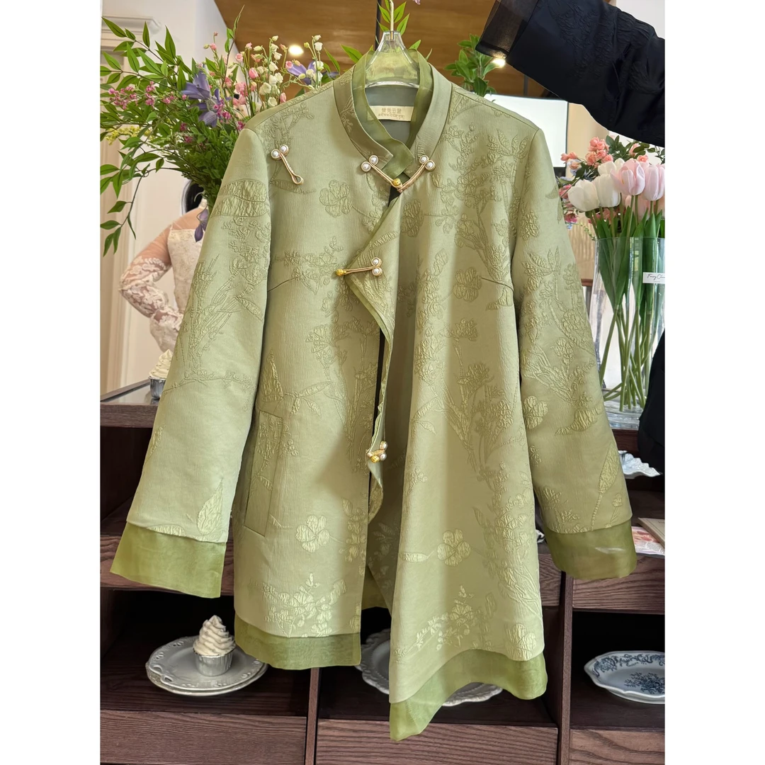 【雍嘉娜】藏装女式外套春夏醋酸真丝配色外套