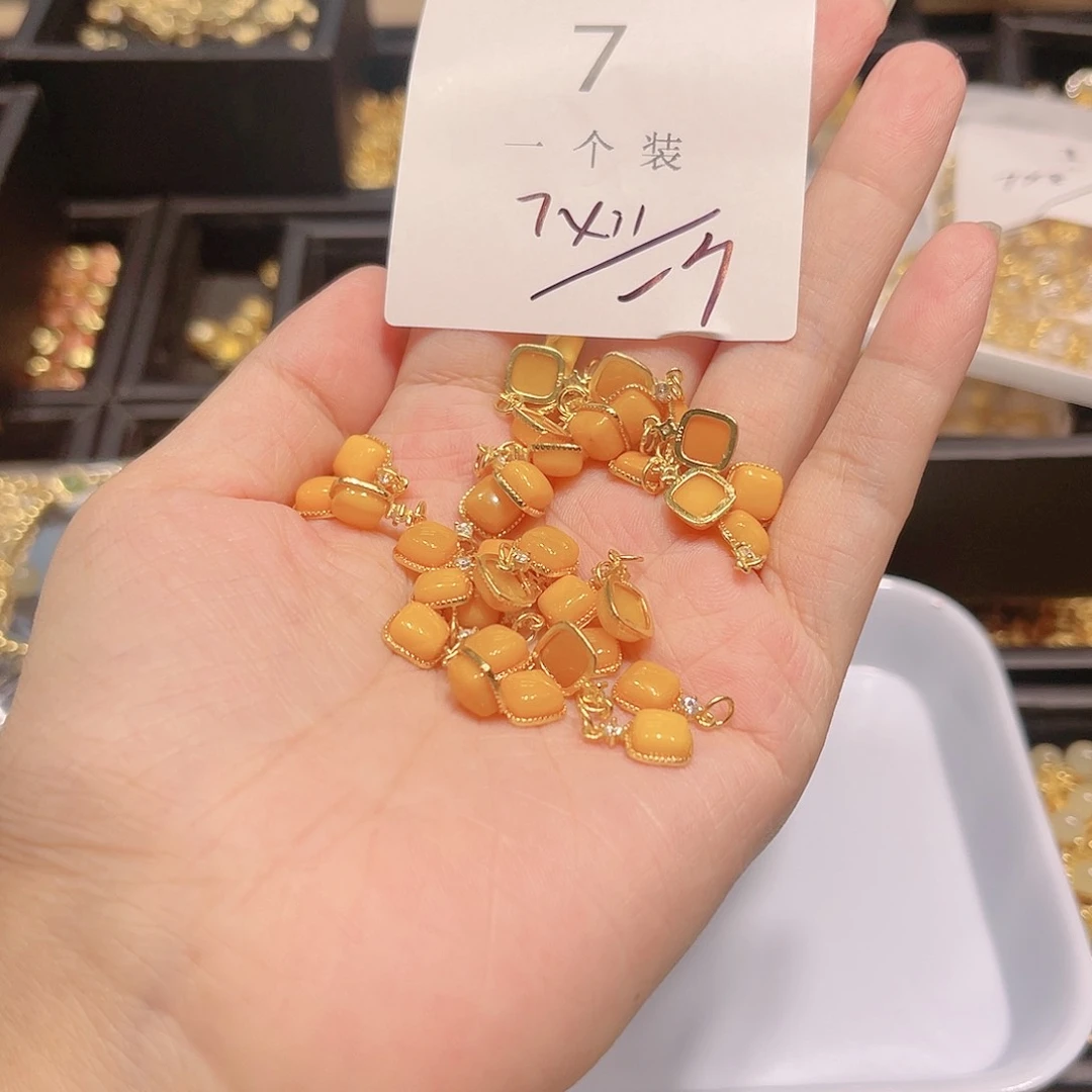 银S925镀金镶嵌蜜蜡颈饰7