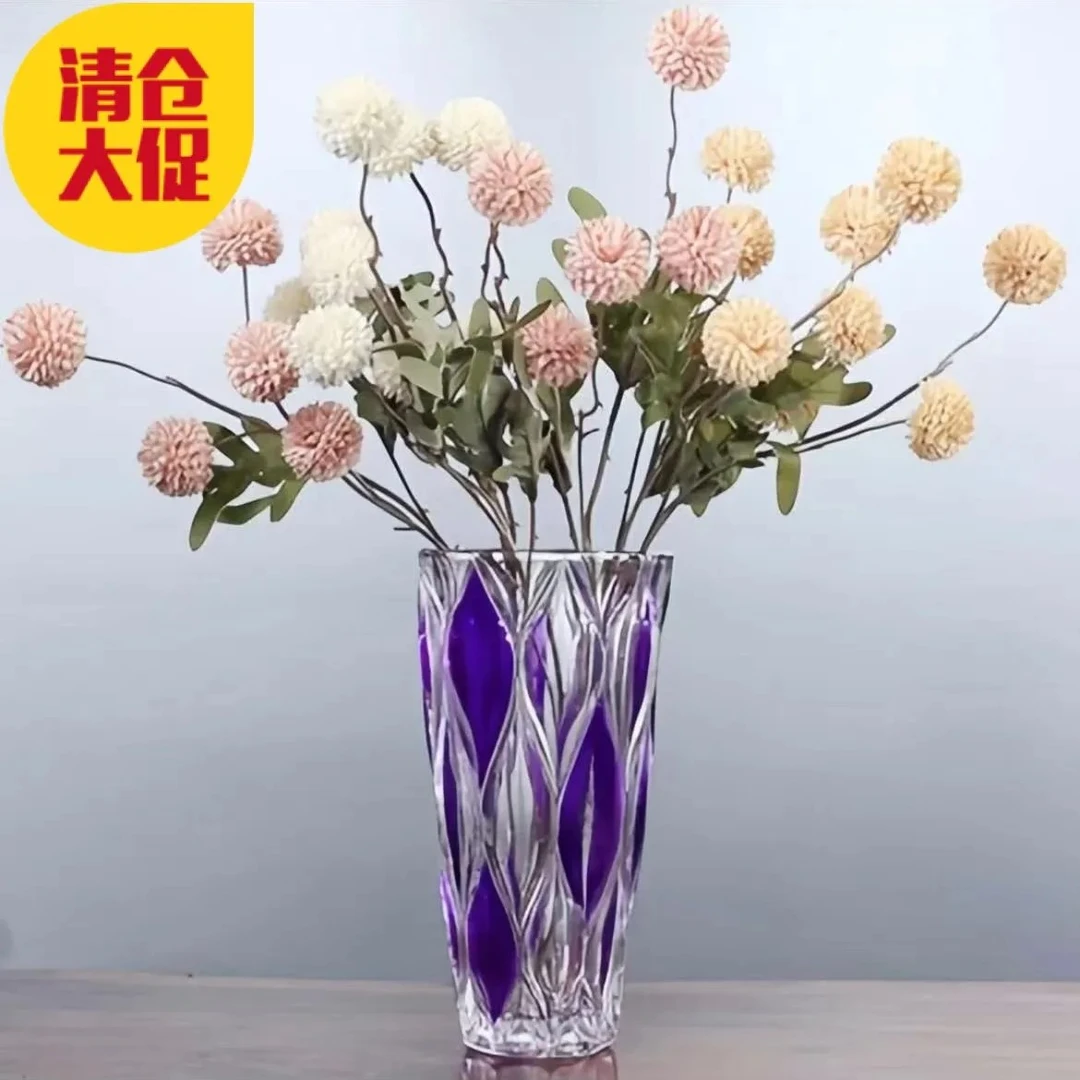 手绘波西米亚加厚水晶玻璃花瓶水养鲜花玫瑰百合餐桌客厅桌面摆件