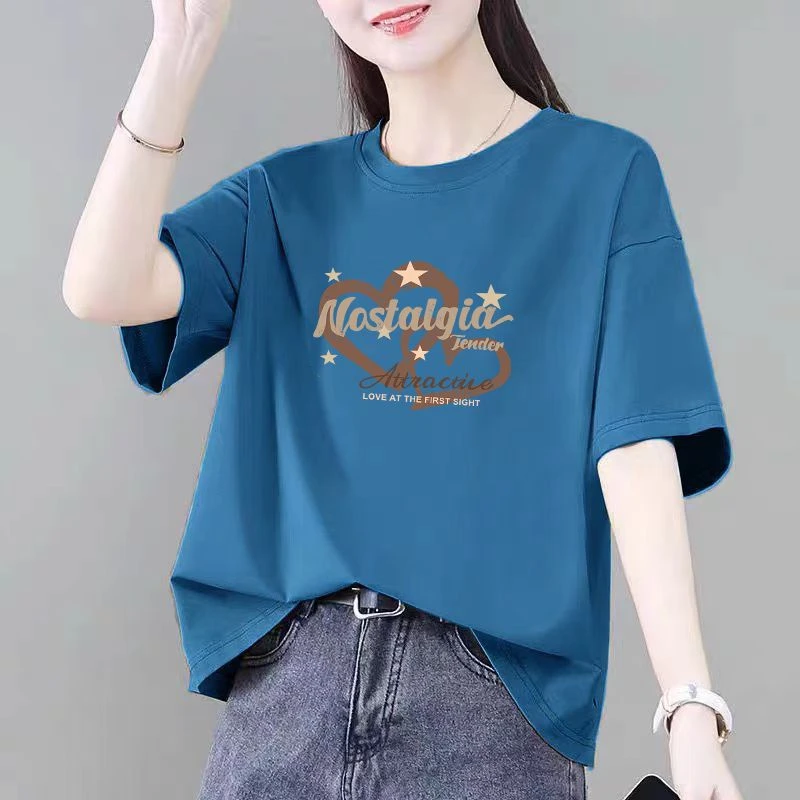 春夏季100%棉短袖T恤大码百搭显瘦宽松学生半袖休闲时尚简约上衣